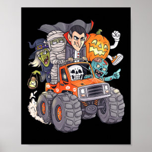 Halloween Skeleton Zombie Monster Truck Vampire Bo Poster