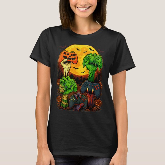 Halloween Skeleton Zombie Mummy Gaming Controller  T-Shirt (Front)