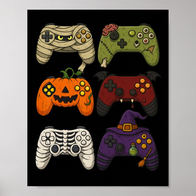 Halloween Skeleton Zombie Mummy Gaming Controllers Poster (Front)