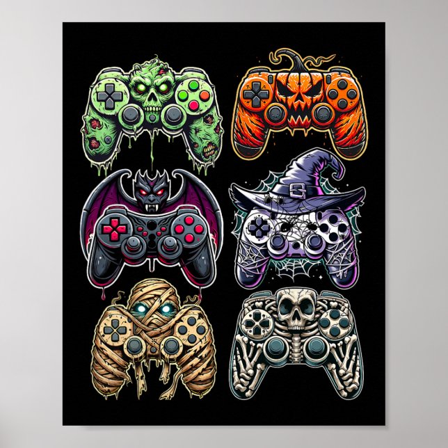 Halloween Skeleton Zombie Mummy Gaming Controllers Poster (Front)
