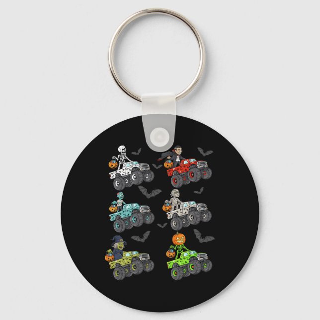 Halloween Skeleton Zombie Riding Monster Truck Vam Key Ring (Front)