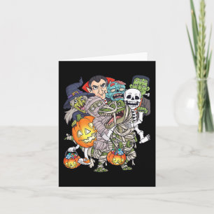 Halloween Skeleton Zombie Riding Mummy T Rex Funny Card