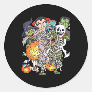 Halloween Skeleton Zombie Riding Mummy T Rex Funny Classic Round Sticker