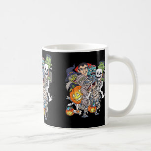 Halloween Skeleton Zombie Riding Mummy T Rex Funny Coffee Mug