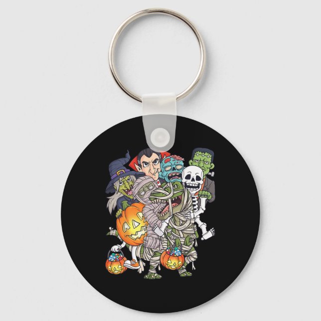 Halloween Skeleton Zombie Riding Mummy T Rex Funny Key Ring (Front)