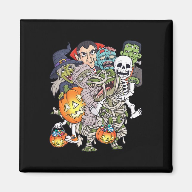 Halloween Skeleton Zombie Riding Mummy T Rex Funny Magnet (Front)
