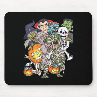 Halloween Skeleton Zombie Riding Mummy T Rex Funny Mouse Pad