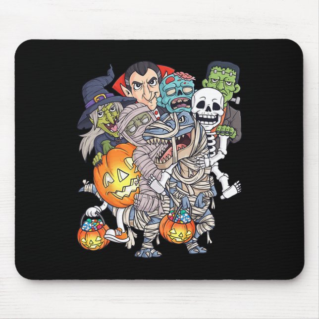 Halloween Skeleton Zombie Riding Mummy T Rex Funny Mouse Pad (Front)