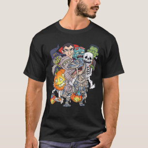 Halloween Skeleton Zombie Riding Mummy T Rex Funny T-Shirt