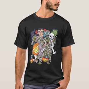 Halloween Skeleton Zombie Riding Mummy T Rex Funny T-Shirt