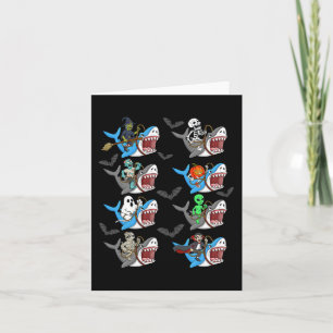 Halloween Skeleton Zombie Riding Shark Mummy Vampi Card