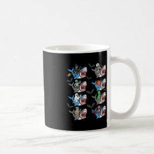 Halloween Skeleton Zombie Riding Shark Mummy Vampi Coffee Mug