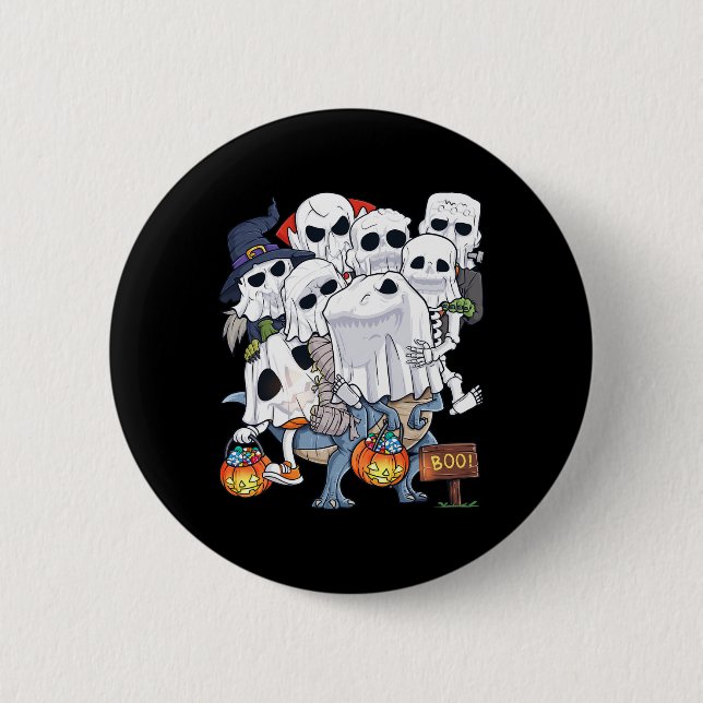 Halloween Skeleton Zombie Riding T Rex Funny Pumpk 6 Cm Round Badge (Front)