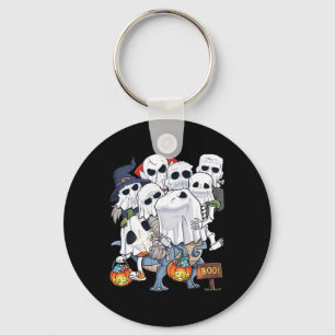 Halloween Skeleton Zombie Riding T Rex Funny Pumpk Key Ring