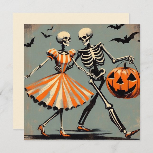 Halloween Skeletons and Jack O'Lantern Vintage Card (Front/Back)