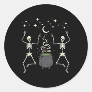 Halloween Skeletons Dance Witch Cauldron Costume W Classic Round Sticker