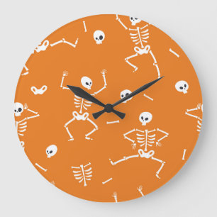 Halloween Skeletons Fun Seamless Pattern Large Clock