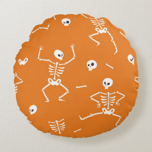 Halloween Skeletons Fun Seamless Pattern Round Cushion