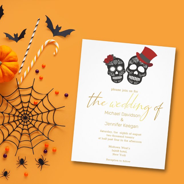 halloween skeletons gold modern wedding invitation flyer (Creator Uploaded)