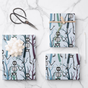 Halloween Skeletons In Trees Wrapping Paper Sheet