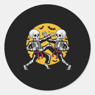 Halloween Skeletons Karate Martial Arts Premium Classic Round Sticker