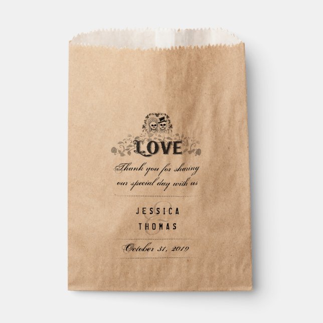 Halloween Skeletons LOVE Wedding Names Thank You Favour Bag (Front)