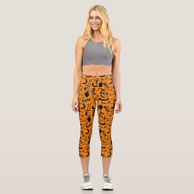 Halloween Skeletons Macabre Dance Capri Leggings (Front)