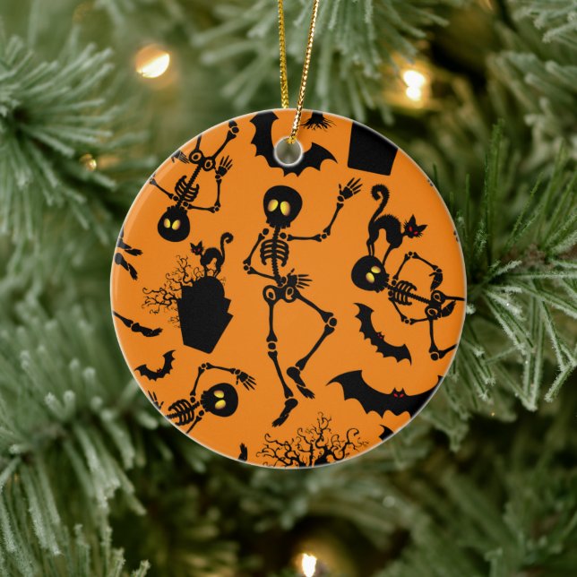 Halloween Skeletons Macabre Dance Ceramic Ornament (Tree)