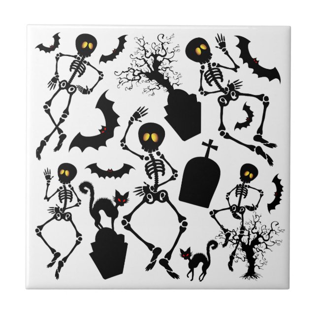 Halloween Skeletons Macabre Dance Ceramic Tile (Front)