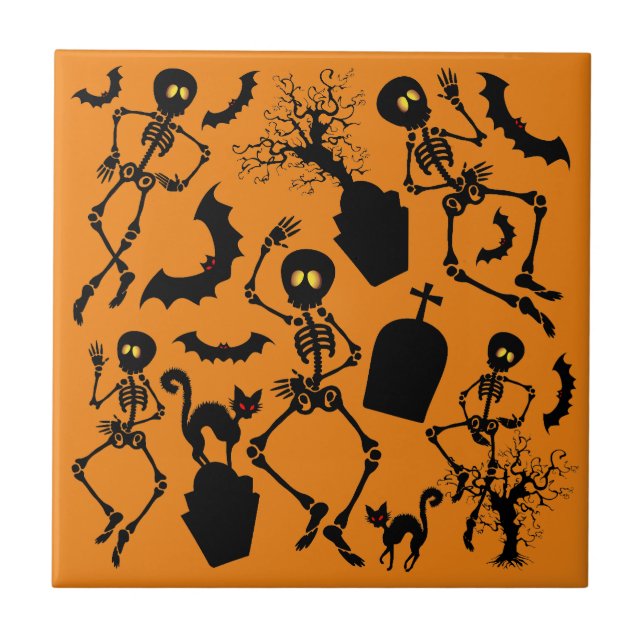 Halloween Skeletons Macabre Dance Ceramic Tile (Front)