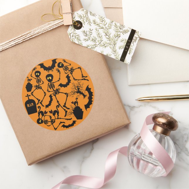 Halloween Skeletons Macabre Dance Classic Round Sticker (Gifting)