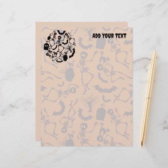 Halloween Skeletons Macabre Dance Custom Letterhead (Front/Back In Situ)