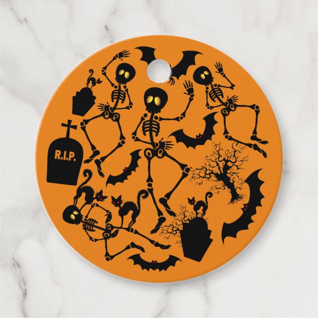 Halloween Skeletons Macabre Dance Favour Tags (Front)