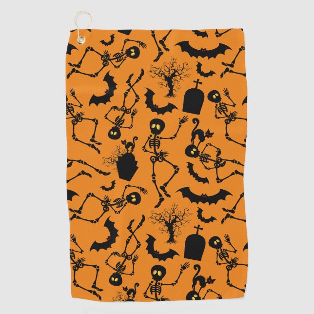 Halloween Skeletons Macabre Dance Golf Towel (Front)