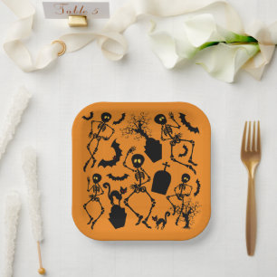 Halloween Skeletons Macabre Dance Paper Plate