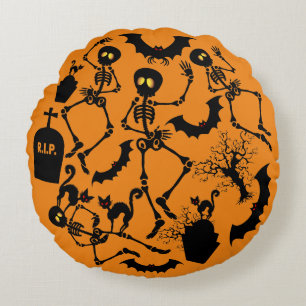 Halloween Skeletons Macabre Dance Round Cushion