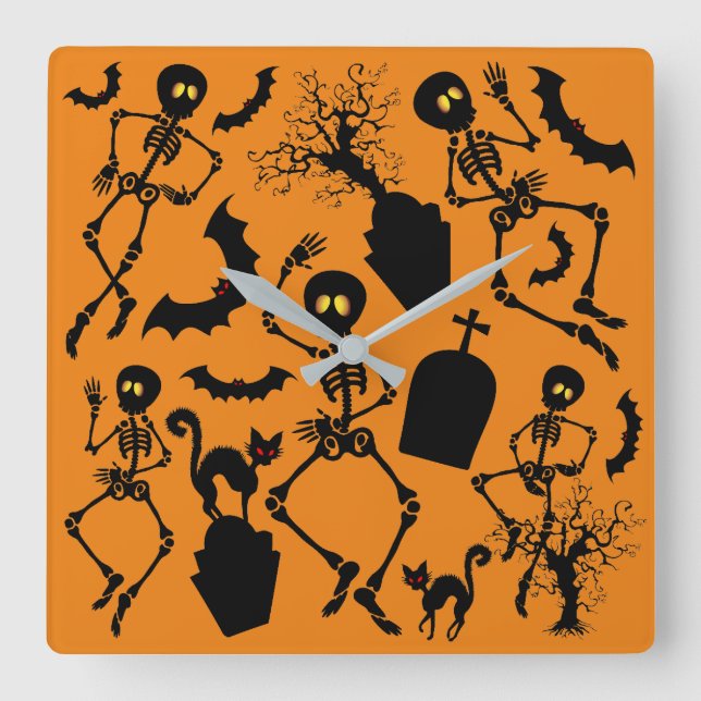 Halloween Skeletons Macabre Dance Square Wall Clock (Front)