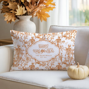 Halloween Skeletons Orange Toile Pattern Name Year Lumbar Cushion