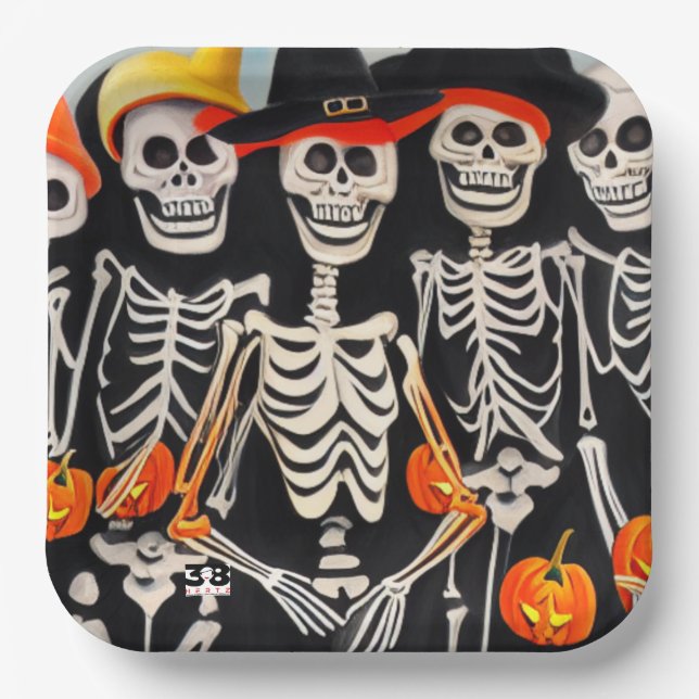 Halloween Skeletons Paper Plates (Front)
