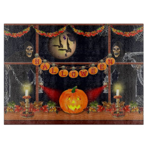 Halloween Skeletons, Pumpkins and Bats Cutting Board