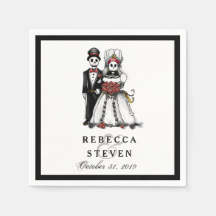Halloween Skeletons Red Names Wedding Napkins