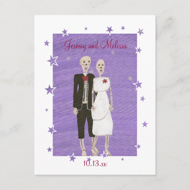 Halloween Skeletons Save the date Wedding Postcard (Front)