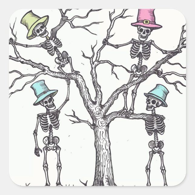 Halloween skeletons square sticker (Front)