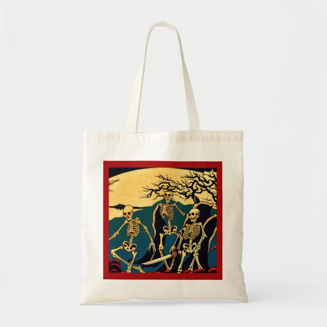 Halloween - Skeletons Woodcut 4 Tote Bag (Front)