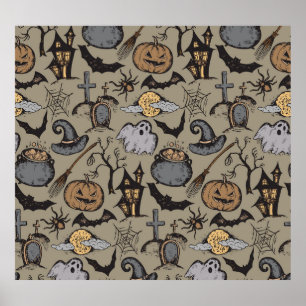 Halloween Sketch: Vintage Seamless Poster