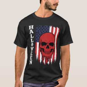 Halloween Skull American Flag Grunge Graphic T-Shirt