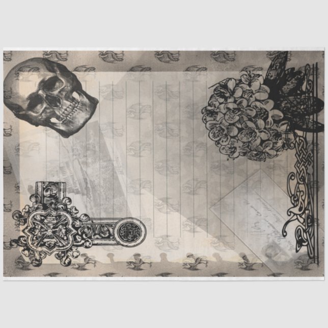 Halloween Skull and Black Hydrangea Flower Tissue Paper (Front)