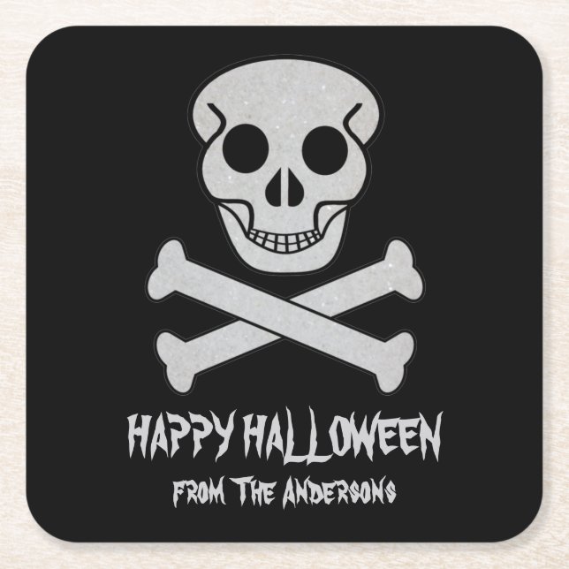 Halloween Skull and Bones Paper Coaster (Front)
