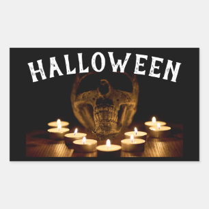 Halloween Skull and Candles Rectangular Sticker