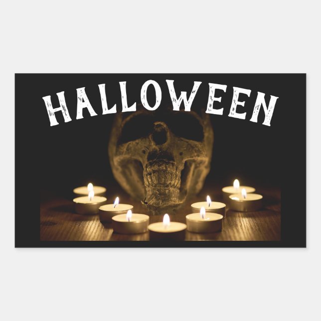 Halloween Skull and Candles Rectangular Sticker (Front)